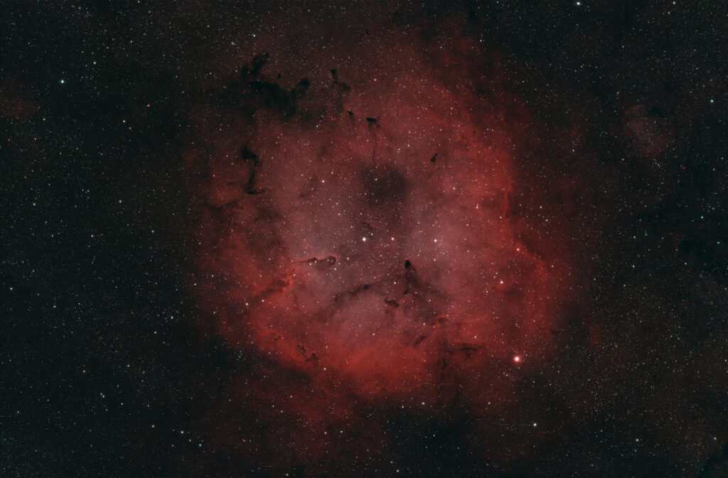 Astrofoto von IC 1396 im Sternbild Kepheus mit rotem H-alpha-Emissionsnebel, dunklen Staubstrukturen und Elefantenrüsselnebel