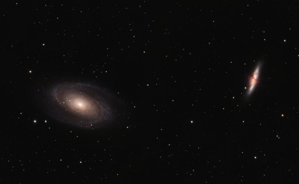 Astrofoto des Galaxienpaars M81 und M82 im Sternbild Grosser Bär mit Bodes Galaxie und Zigarrengalaxie